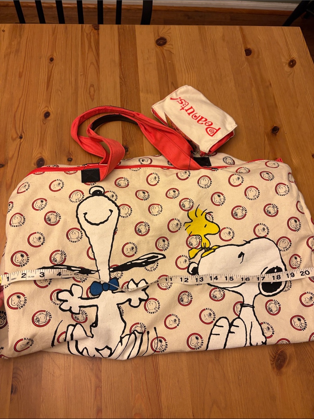 Vintage Peanuts Snoopy Canvas Tote Bag with Red Handles - Picture 5 of 7